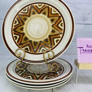 Vintage Acsons MONTEZUMA 8675 Oven Safe Beige Round Stoneware Dinner Plate Set 4